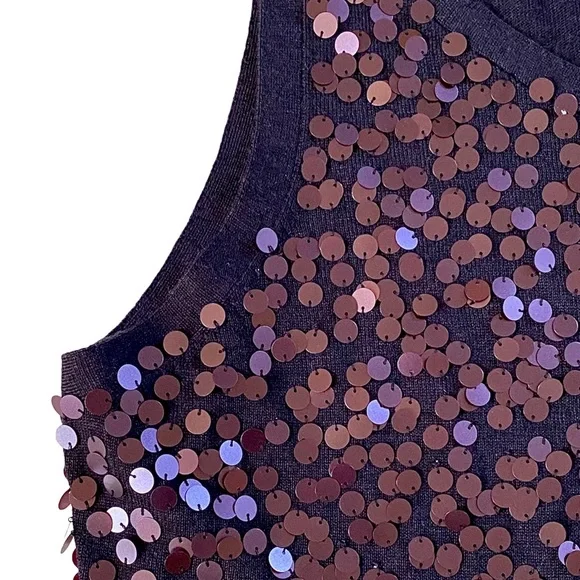 EILEEN FISHER 100% BLACK MERINO WOOL & PURPLE SEQUIN TOP SIZE LARGE - Picture 10 of 16